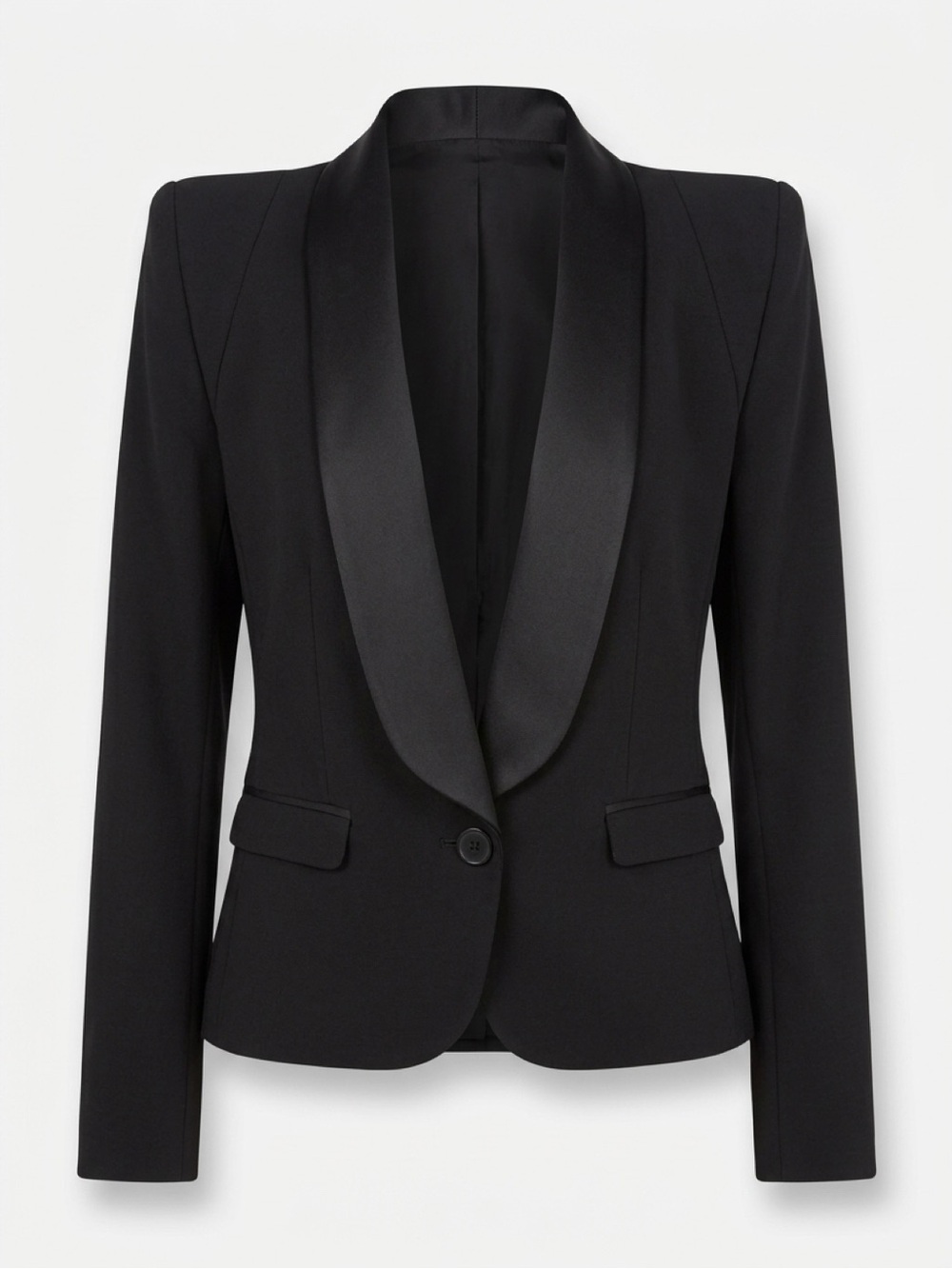 Women's Black Satin-Trim Shawl Collar Blazer